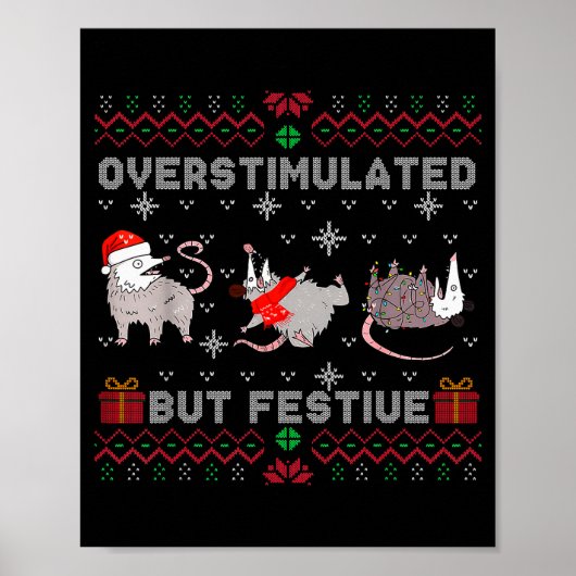 Poster Opossum de pull moche festif mais surexcité Ch (Devant)