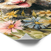 Poster Opossum drôle en Fleurs - Style Aquarelle (Coin)