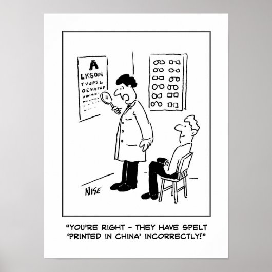 Poster Optician Checks Spelling on Optical Wall Chart (Devant)