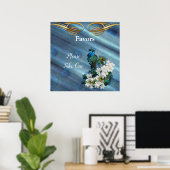 Poster Or, 2 Peacocks sur la soie verte Emeraude (Bureau à domicile)