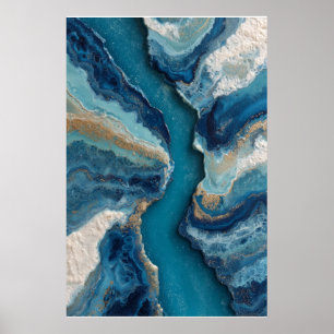 Poster Or abstrait Veine d'Or Océan Profond Bleu