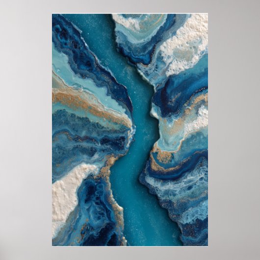 Poster Or abstrait Veine d'Or Océan Profond Bleu (Devant)