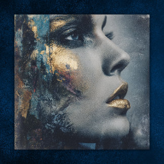 Poster Or Art Moderne Portrait Dramatique Or Bold Teal