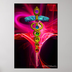Poster OR CADUCEUS 7 CHAKRAS PINK FUCHSIA Yoga Médicale