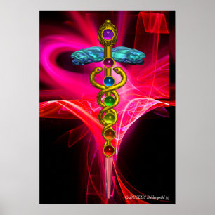 Poster OR CADUCEUS 7 CHAKRAS PINK FUCHSIA Yoga Médicale