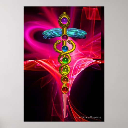 Poster OR CADUCEUS 7 CHAKRAS PINK FUCHSIA Yoga Médicale (Devant)