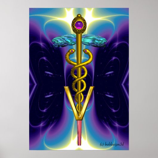 Poster OR CADUCEUS SYMBOLE VÉTÉRINAIRE Bleu pourpre (Devant)