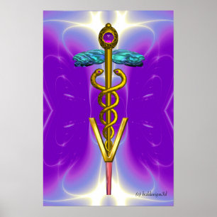 Poster OR CADUCEUS SYMBOLE VÉTÉRINAIRE Bleu pourpre
