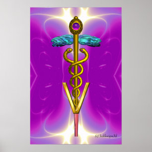 Poster OR CADUCEUS SYMBOLE VÉTÉRINAIRE Pink Fuchsia