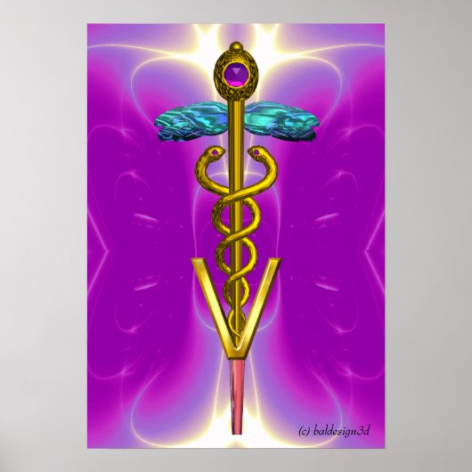 Poster OR CADUCEUS SYMBOLE VÉTÉRINAIRE Pink Fuchsia (Devant)