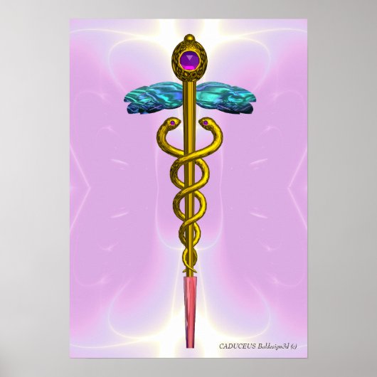 Poster OR CADUCUS Docteur, Symbole Médicale rose clair (Devant)