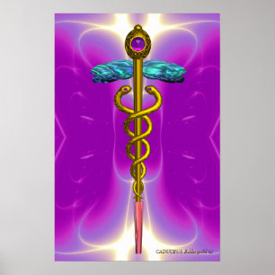 Poster OR CADUCUS Docteur, Symbole Médicale rose Fuchsia