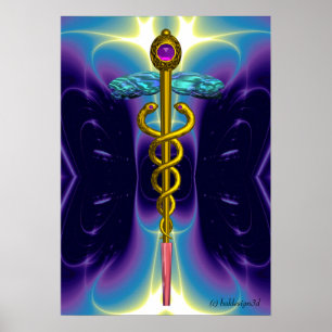 Poster OR CADUCUS Médicale Symbole violet Bleu Vagues