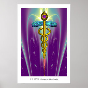 Poster OR CADUCUS Médicale Symbole violet vert Vagues