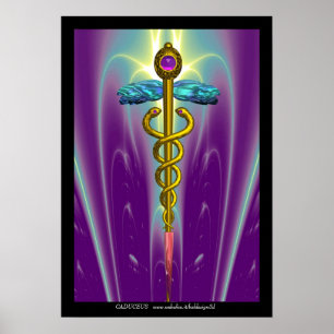 Poster OR CADUCUS Médicale Symbole violet vert Vagues