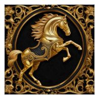 Or cheval or et cadre ornemental noir