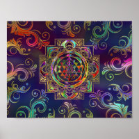 Or coloré encadré Sri Yantra Sri Chakra