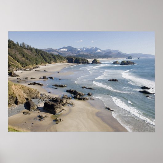 Poster OR, côte de l'Oregon, parc d'État Ecola, Crescent (Devant)