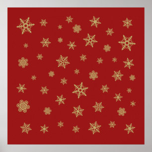 Poster Or de conception de flocons de neige sur le rouge