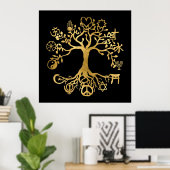 Poster or et noir World Peace Tree (Bureau à domicile)