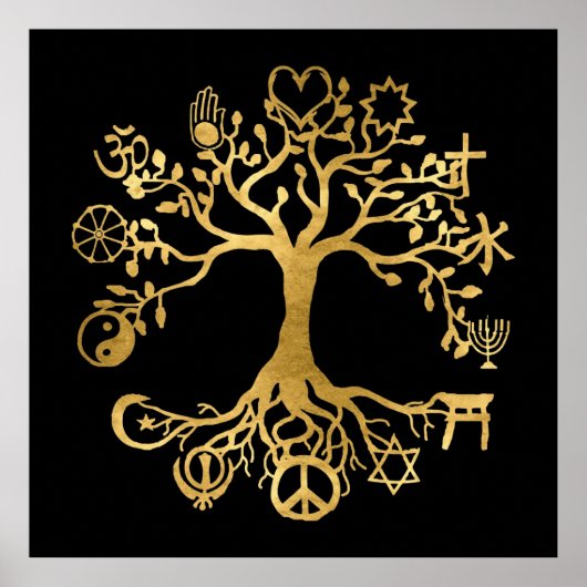 Poster or et noir World Peace Tree (Devant)