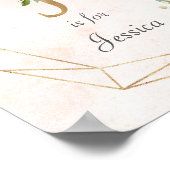 Poster Or et rose Roses Nom du bébé Monogramme (Coin)