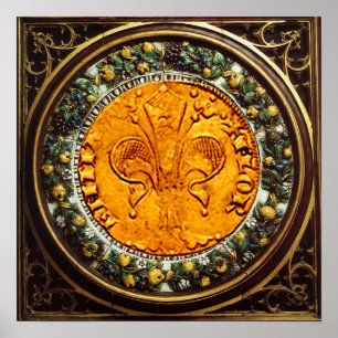 POSTER OR FLEURONNÉ FLORENTIN ET COURONNE FLEURIE ANTIQUE