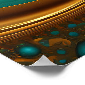 Poster Or fractal moderne bleu turquoise (Coin)