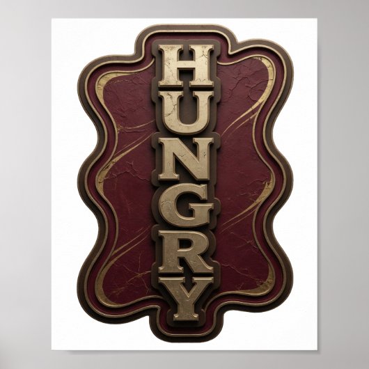 Poster Or frappant Texte 3D Art HUNGRY (Devant)