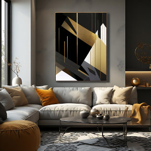 Poster Or Géométrique Abstrait Moderne Noir