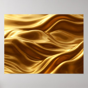 Poster Or Liquide Métallisé Vagues Flottantes Abstraites