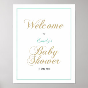 Poster Or & Menthe Panneau de Bienvenue pour Baby Showe