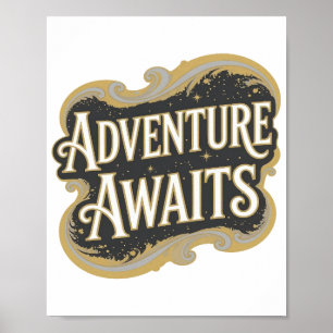 Poster Or Moderne ADVENTURE AWAITS Texte en 3D