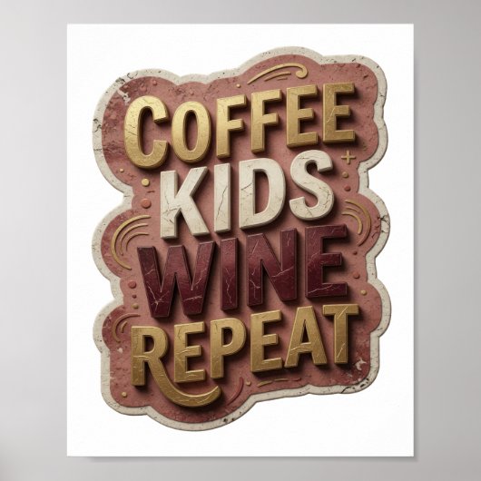 Poster Or Moderne CAFÉ ENFANTS VIN RÉPÉTER (Devant)