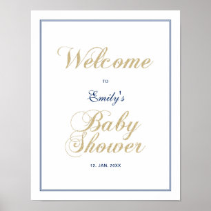 Poster Or & Navy Panneau de bienvenue pour une baby sho