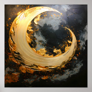 Poster Or noir Abstrait Tourbillon Lune Moderne