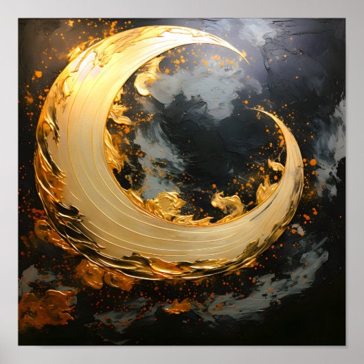 Poster Or noir Abstrait Tourbillon Lune Moderne (Devant)