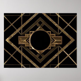 Poster or, noir, art déco, métallique, motif, vintage, 