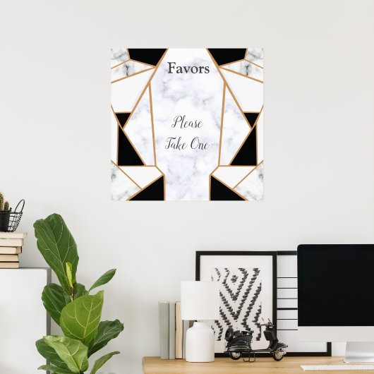 Poster Or noir moderne Abstrait sur le Marbre blanc (Bureau à domicile)