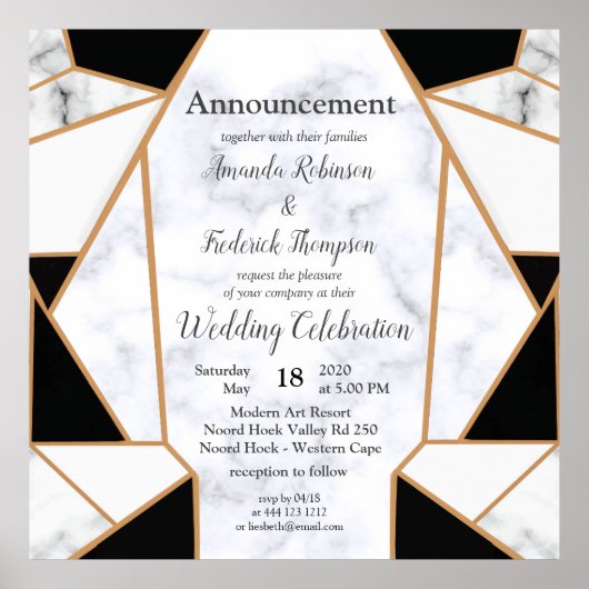 Poster Or noir moderne Abstrait sur le Marbre blanc (Devant)