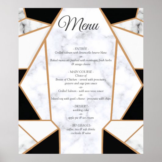 Poster Or noir moderne Abstrait sur le Marbre blanc (Devant)