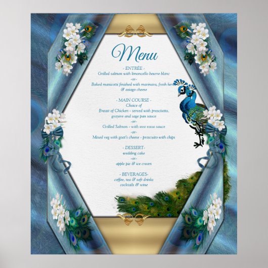 Poster Or, plumes de paon sur soie vert émeraude (Devant)