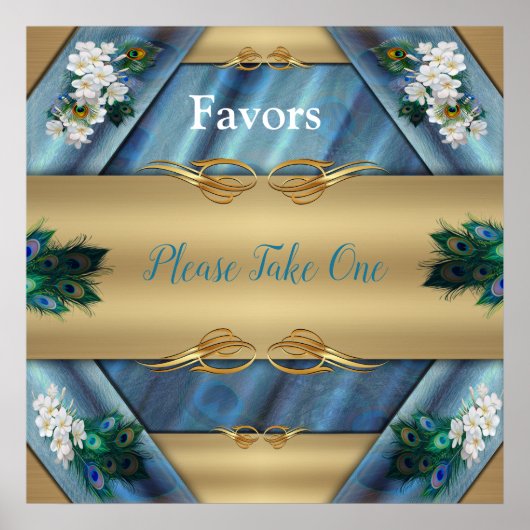 Poster Or, plumes de paon sur soie vert émeraude (Devant)