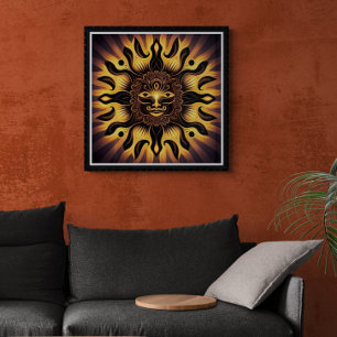 Poster Or souriant Mandala Sun AI Art