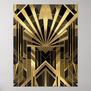 Poster Or Sunburst Architectural Orné de noir et d'or
