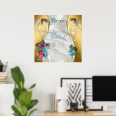 Poster Or sur soie blanche avec splendeur tropicale (Bureau à domicile)