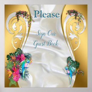 Poster Or sur soie blanche avec splendeur tropicale