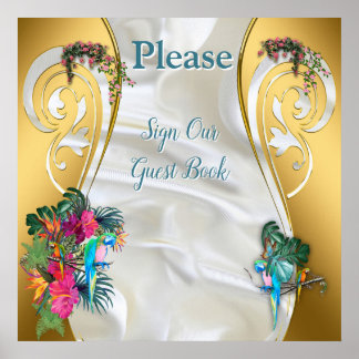 Poster Or sur soie blanche avec splendeur tropicale