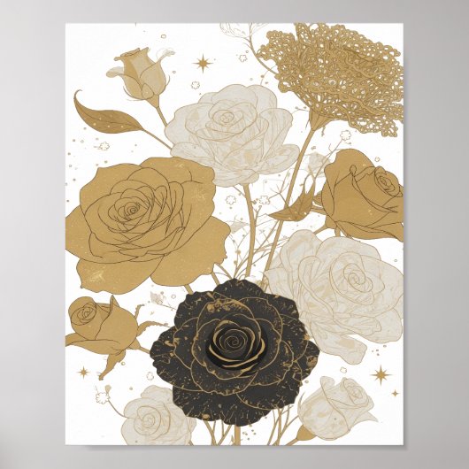 Poster Or vif vibrant ART TEXTUEL 3D ROSES DORÉES (Devant)