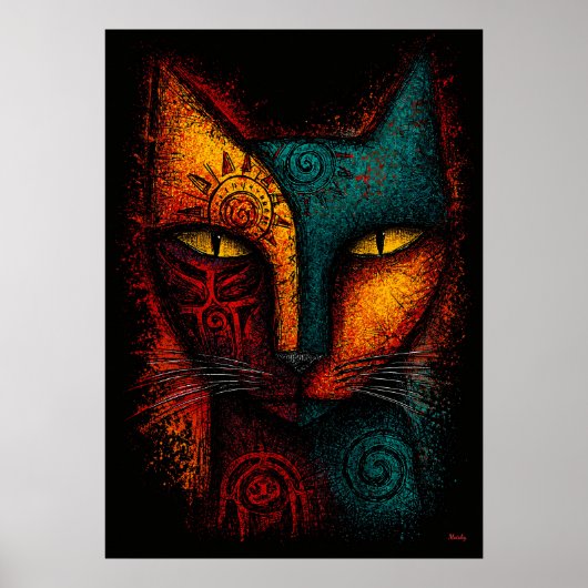 Poster Oracle de chat primal Art abstrait – Expressionnis (Devant)